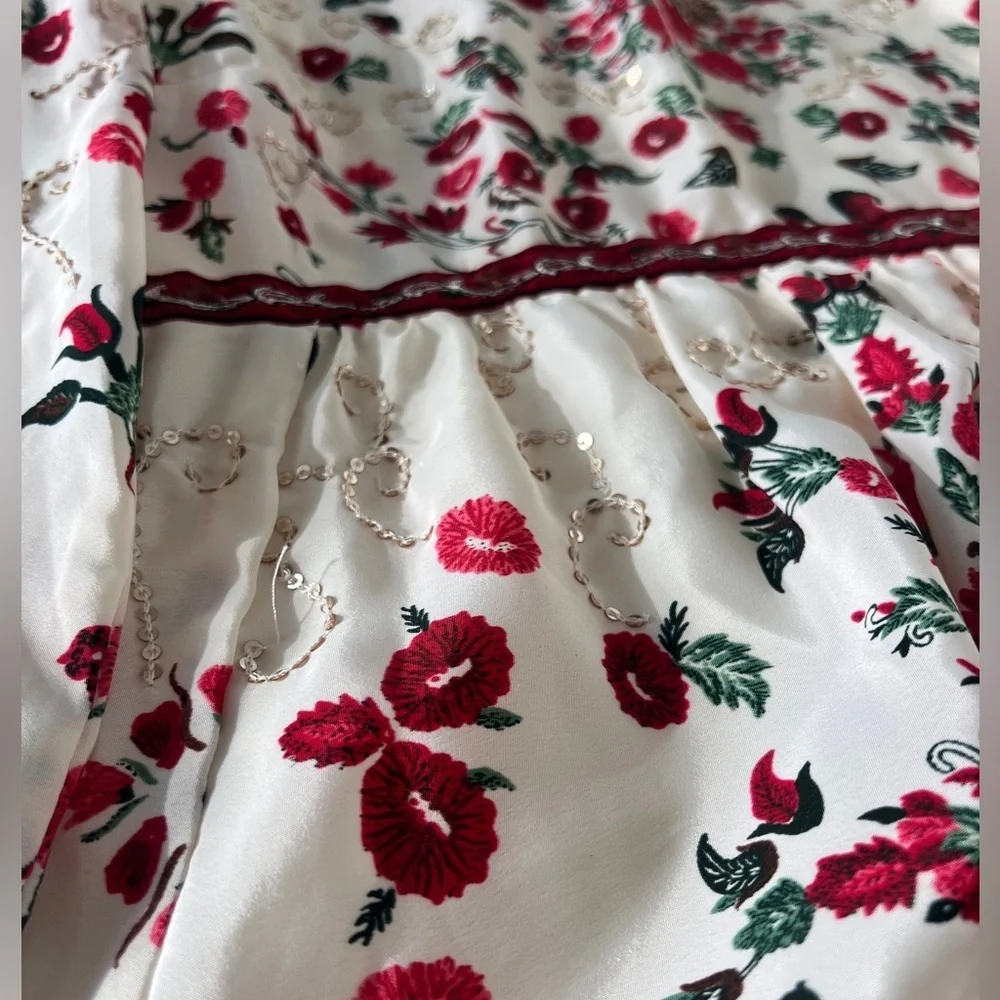 Free People Red Floral Embroidered Long Sleeve Dress - Size 8 - Picture 8 of 11